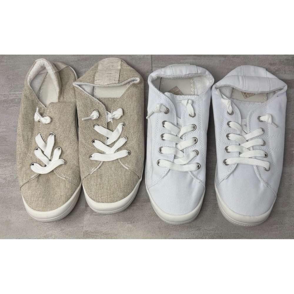 Women's Canvas Sneakers White & Linen 2 Pair Lot Lace Up Shoes EU 40 New